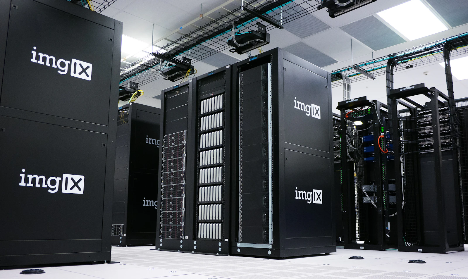 Rows of server racks in a data hall